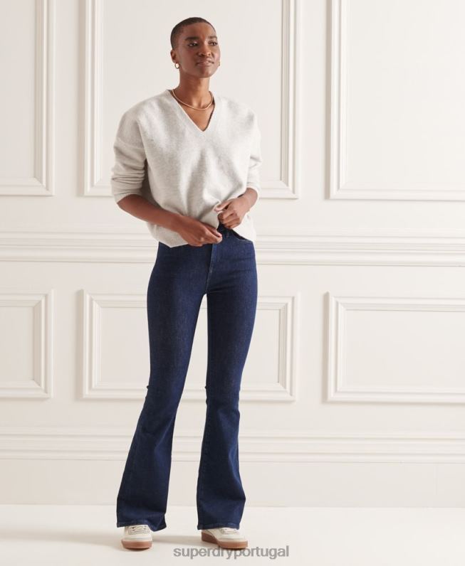 suéter de tricô com decote em v studios mulheres cinza claro roupas Superdry 2208H4033