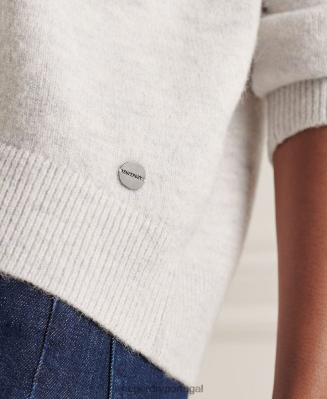 suéter de tricô com decote em v studios mulheres cinza claro roupas Superdry 2208H4033