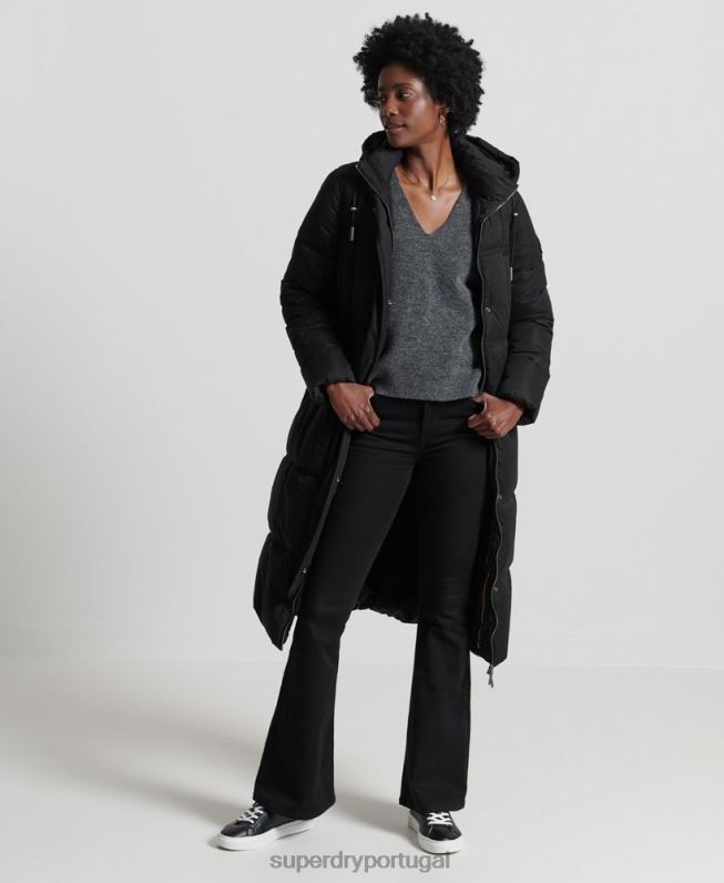 suéter de tricô com decote em v studios mulheres cinza escuro roupas Superdry 2208H3992