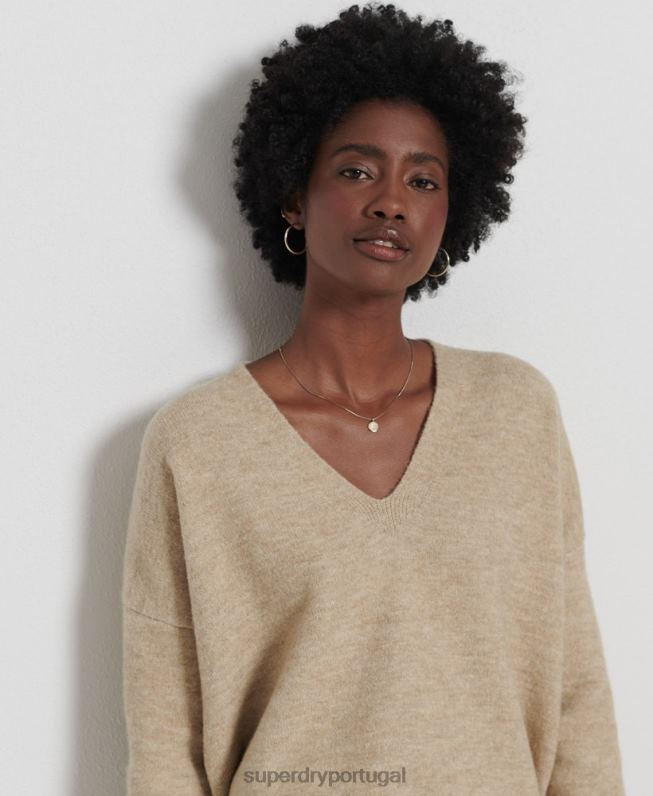 suéter de tricô com decote em v studios mulheres nu roupas Superdry 2208H4016