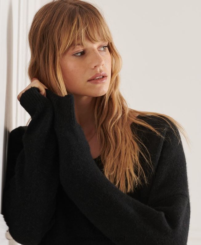 suéter de tricô com decote em v studios mulheres preto roupas Superdry 2208H4015