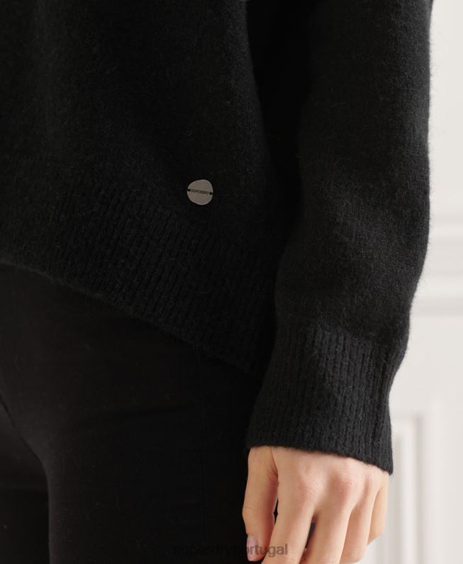 suéter de tricô com decote em v studios mulheres preto roupas Superdry 2208H4015