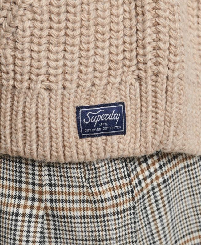 suéter de tricô gola rolê com ponto desleixado mulheres bege roupas Superdry 2208H3986