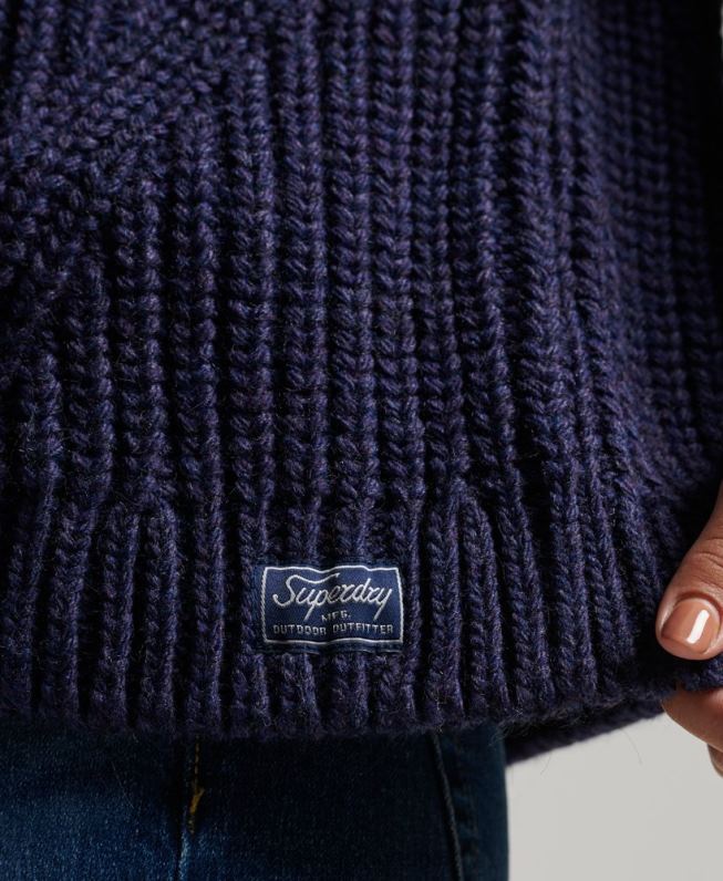 suéter de tricô gola rolê com ponto desleixado mulheres marinha roupas Superdry 2208H3980