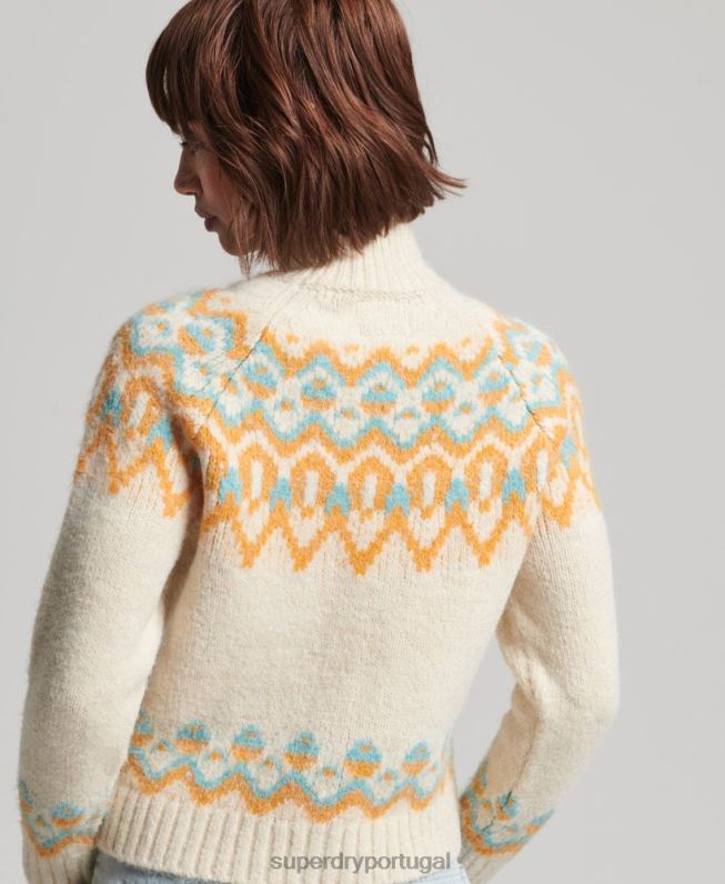 suéter de tricô vintage slouchy fairisle mulheres creme roupas Superdry 2208H3989