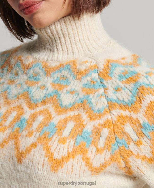 suéter de tricô vintage slouchy fairisle mulheres creme roupas Superdry 2208H3989
