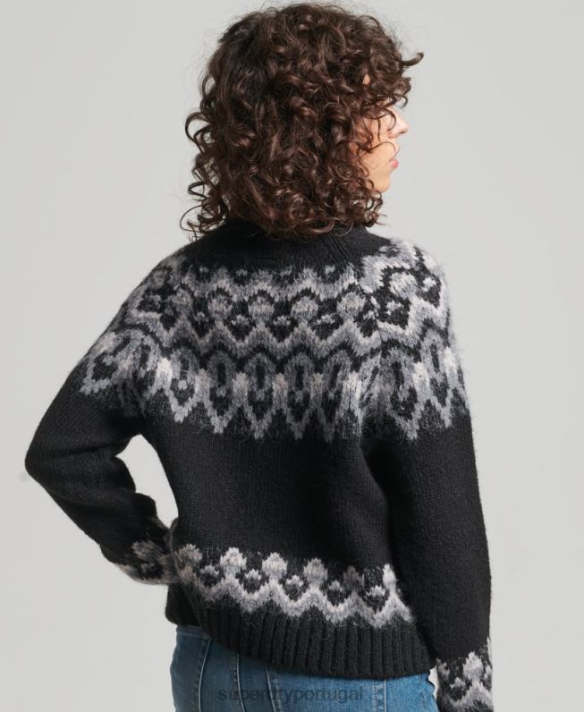 suéter de tricô vintage slouchy fairisle mulheres preto roupas Superdry 2208H3978