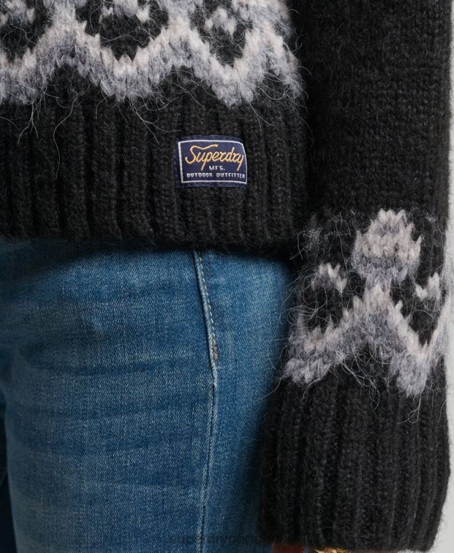 suéter de tricô vintage slouchy fairisle mulheres preto roupas Superdry 2208H3978