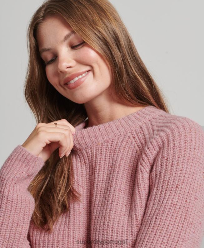 suéter decote careca canelado em tweed mulheres rosa roupas Superdry 2208H3952