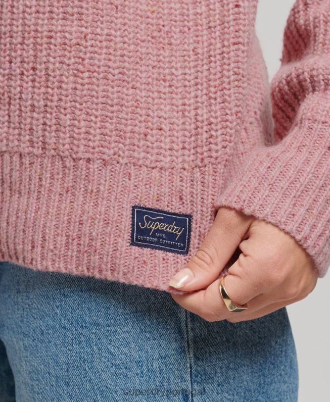 suéter decote careca canelado em tweed mulheres rosa roupas Superdry 2208H3952