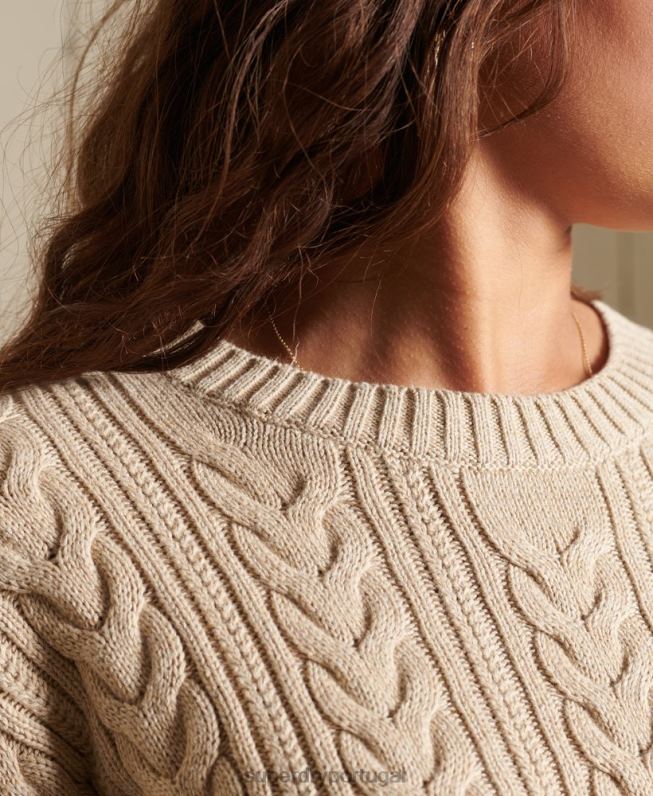 suéter decote careca de tricô ombro caído mulheres bege roupas Superdry 2208H4026