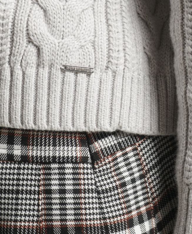 suéter decote careca de tricô ombro caído mulheres cinza claro roupas Superdry 2208H4024