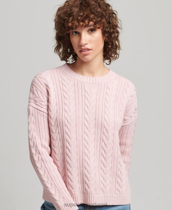 suéter decote careca de tricô ombro caído mulheres rosa roupas Superdry 2208H3970