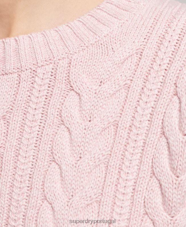 suéter decote careca de tricô ombro caído mulheres rosa roupas Superdry 2208H3970