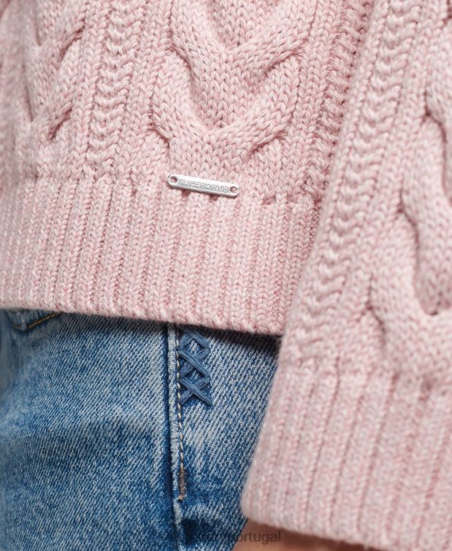 suéter decote careca de tricô ombro caído mulheres rosa roupas Superdry 2208H3970