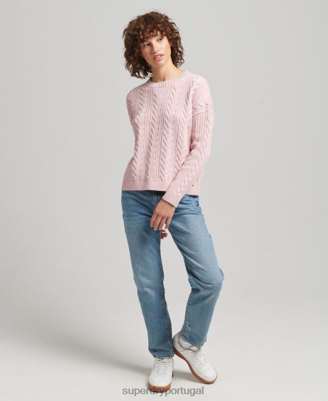 suéter decote careca de tricô ombro caído mulheres rosa roupas Superdry 2208H3970