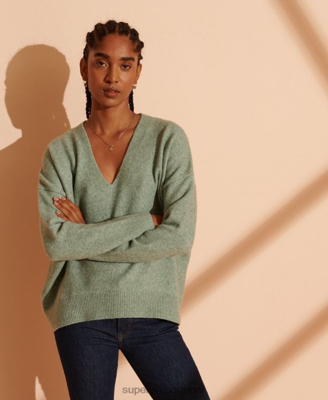 suéter gola V isabella slouch mulheres turquesa roupas Superdry 2208H6772