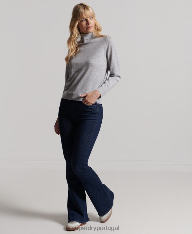 suéter gola alta merino studios mulheres cinza claro roupas Superdry 2208H4020