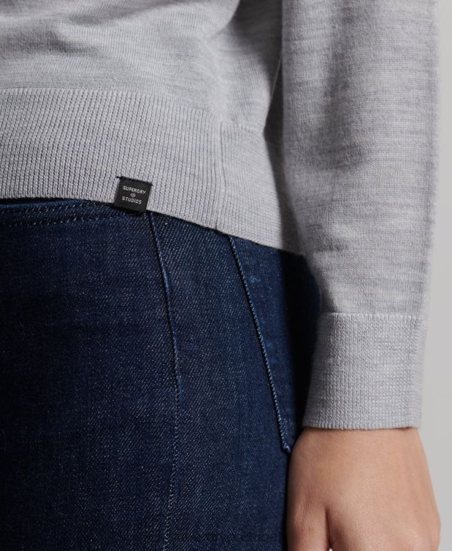suéter gola alta merino studios mulheres cinza claro roupas Superdry 2208H4020