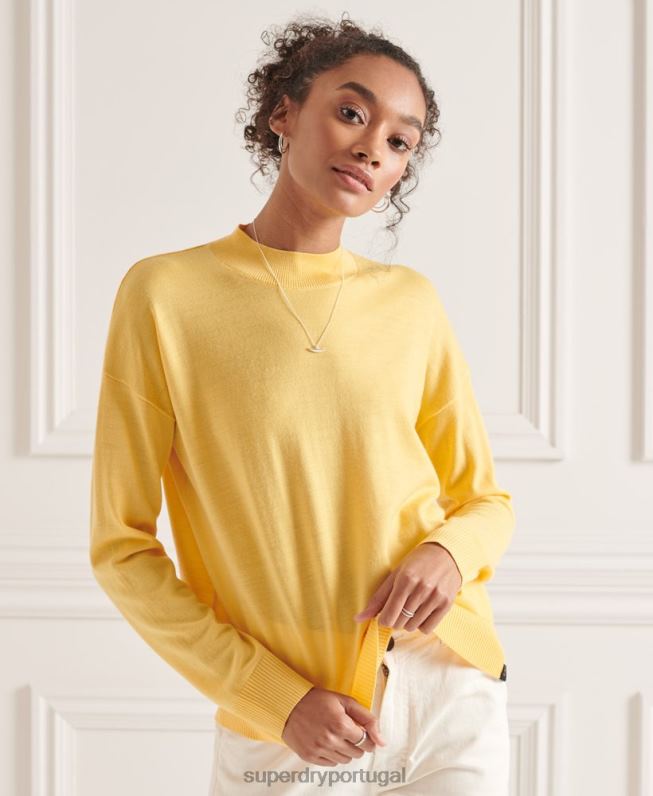 suéter gola careca merino mulheres amarelo roupas Superdry 2208H6650