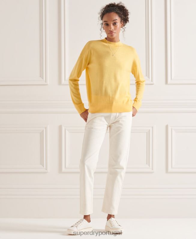 suéter gola careca merino mulheres amarelo roupas Superdry 2208H6650