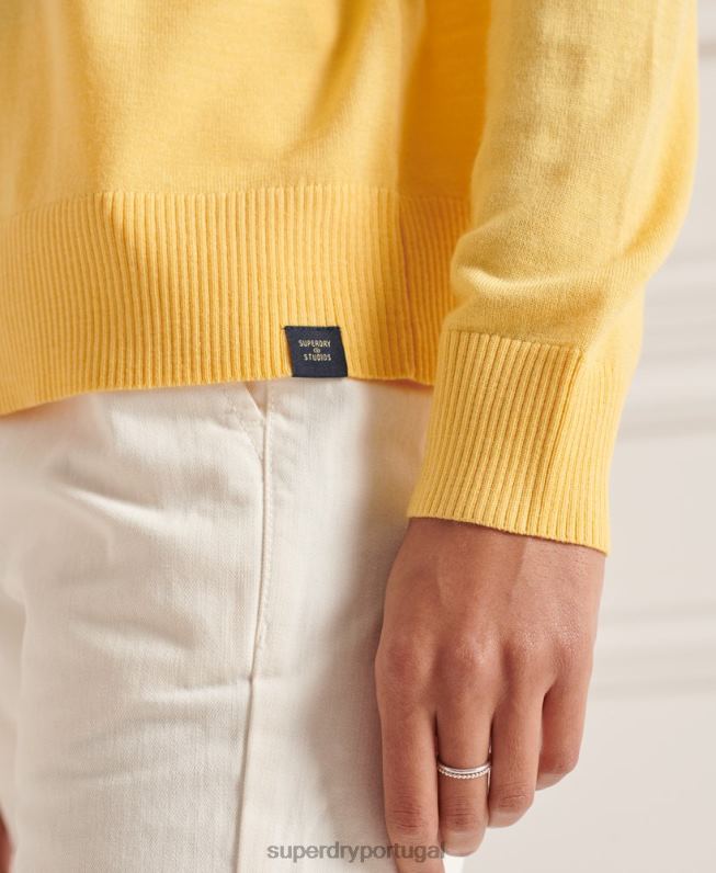 suéter gola careca merino mulheres amarelo roupas Superdry 2208H6650