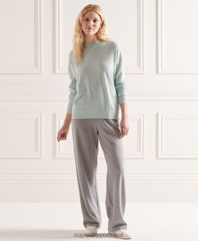 suéter gola careca merino mulheres verde roupas Superdry 2208H6653