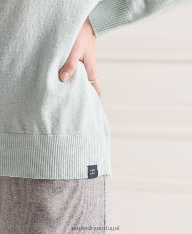 suéter gola careca merino mulheres verde roupas Superdry 2208H6653