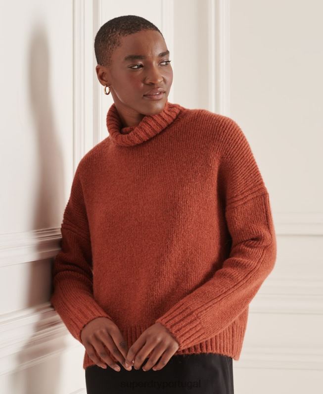 suéter gola roliça volumosa studios mulheres laranja roupas Superdry 2208H4004