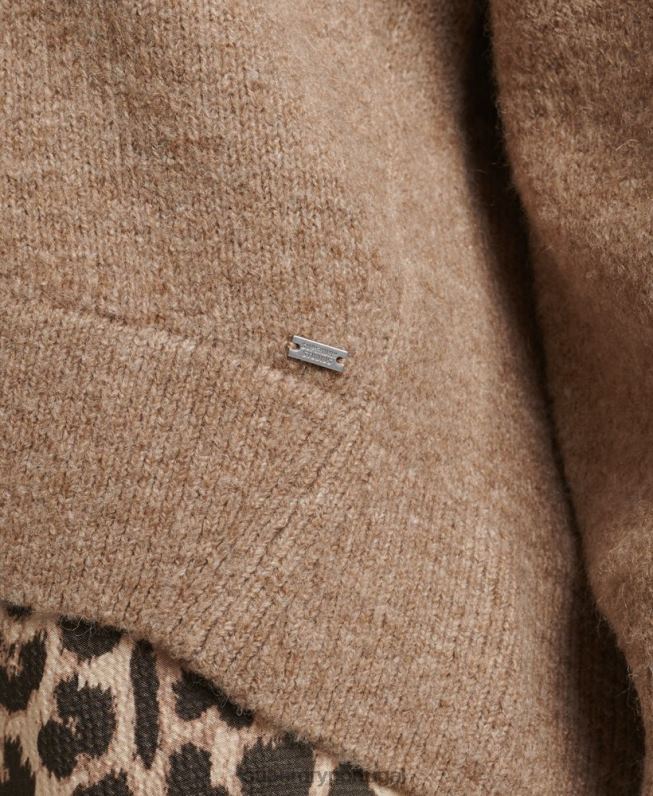 suéter gola v oversized mulheres bege roupas Superdry 2208H3958