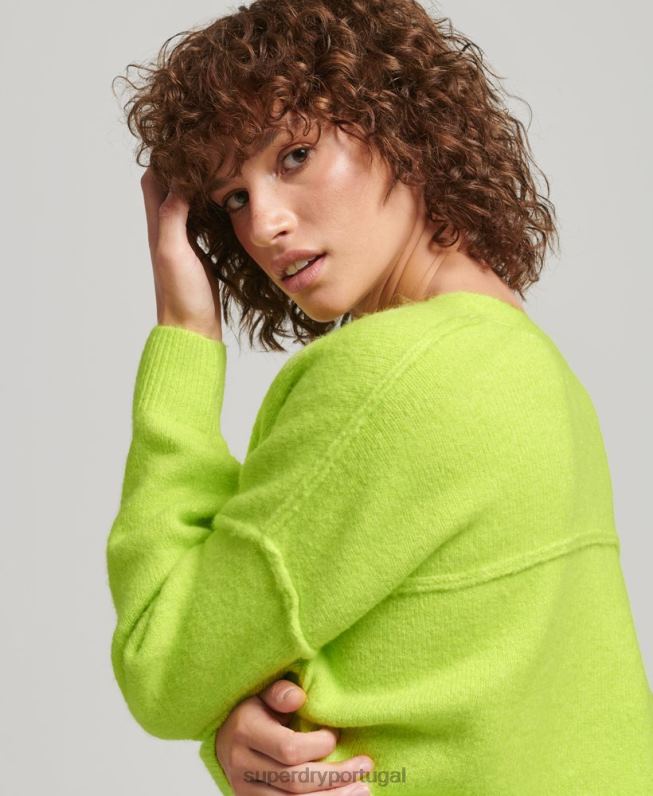 suéter gola v oversized mulheres verde roupas Superdry 2208H4023