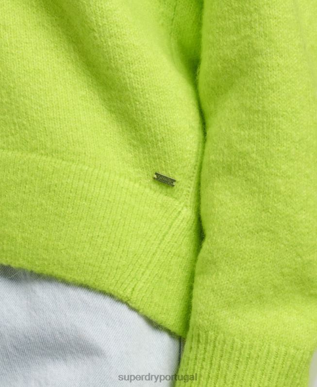 suéter gola v oversized mulheres verde roupas Superdry 2208H4023
