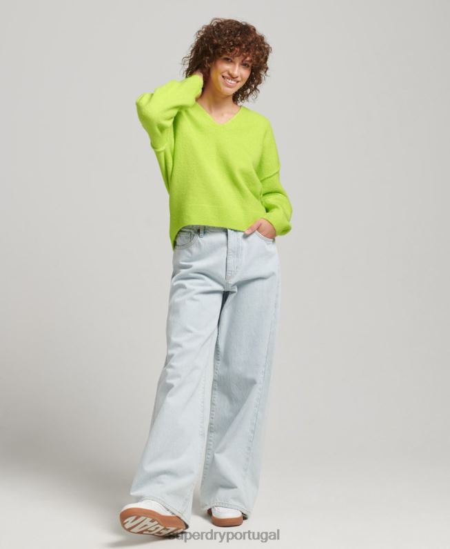 suéter gola v oversized mulheres verde roupas Superdry 2208H4023