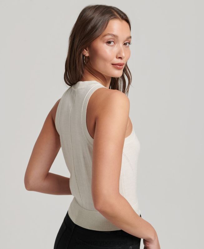 top de malha gola redonda merino mulheres branco roupas Superdry 2208H2936