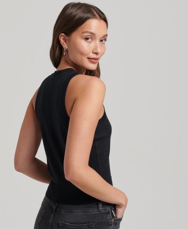 top de malha gola redonda merino mulheres preto roupas Superdry 2208H3018