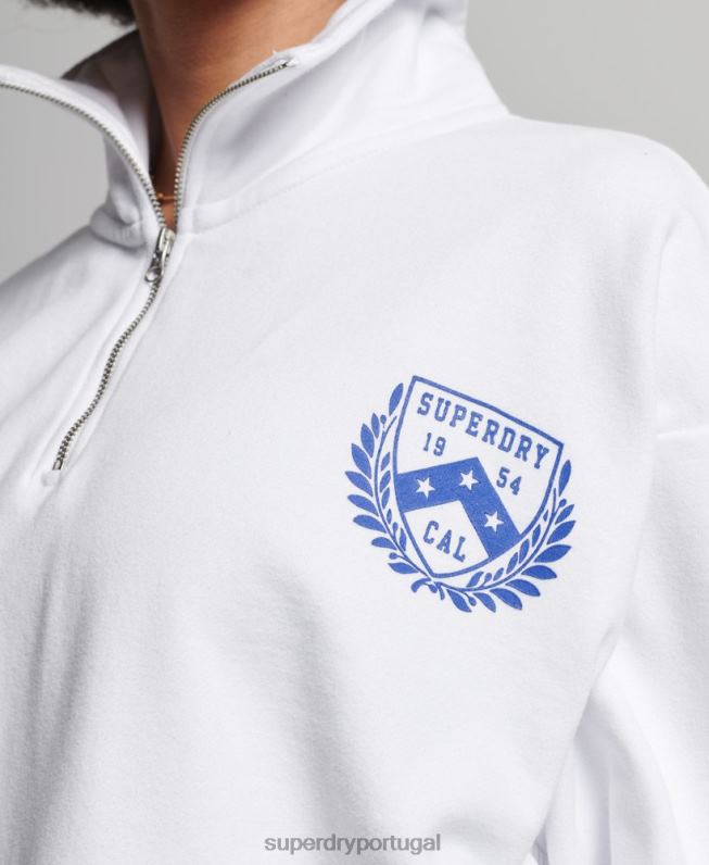 blusa oversized com meio zíper da faculdade da cidade mulheres branco roupas Superdry 2208H5807