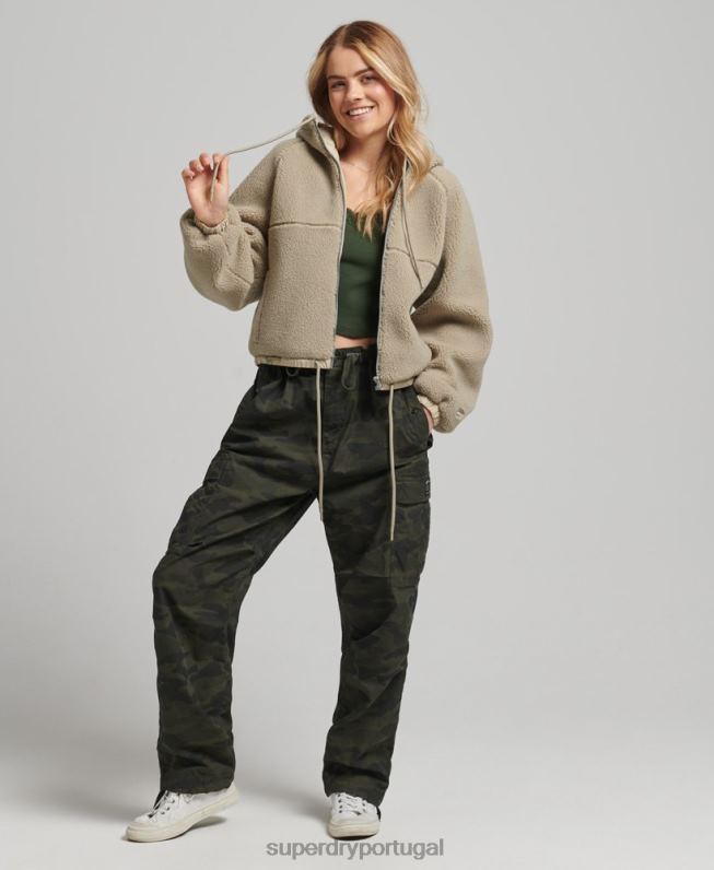 borg moletom com zíper mulheres bege roupas Superdry 2208H5771