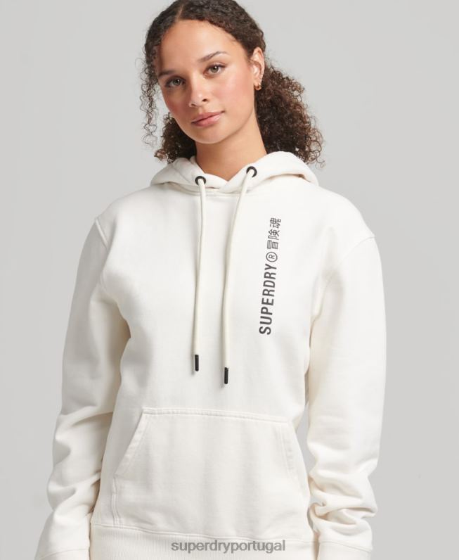código linear moletom solto mulheres branco roupas Superdry 2208H5904