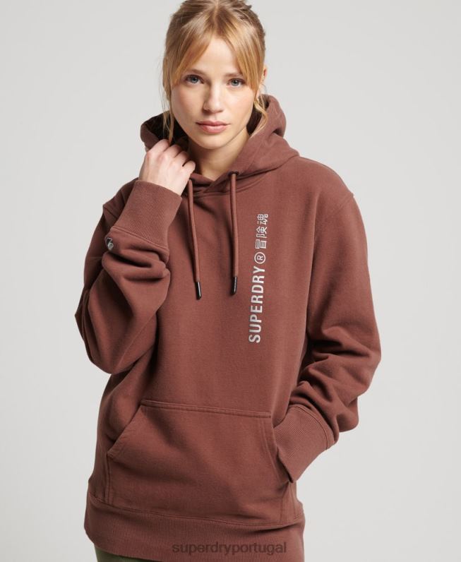 código linear moletom solto mulheres marrom roupas Superdry 2208H5882