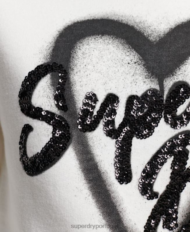 camisola da equipe enfeitada mulheres branco roupas Superdry 2208H2263