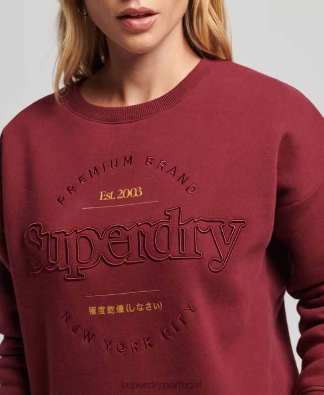 camisola da tripulação estabelecida mulheres vermelho roupas Superdry 2208H6021