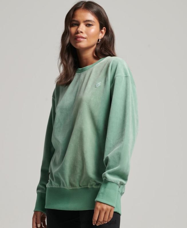 code s logo veludo oversized crew mulheres verde roupas Superdry 2208H5776