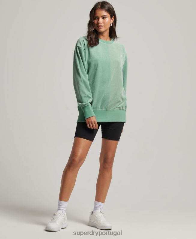 code s logo veludo oversized crew mulheres verde roupas Superdry 2208H5776