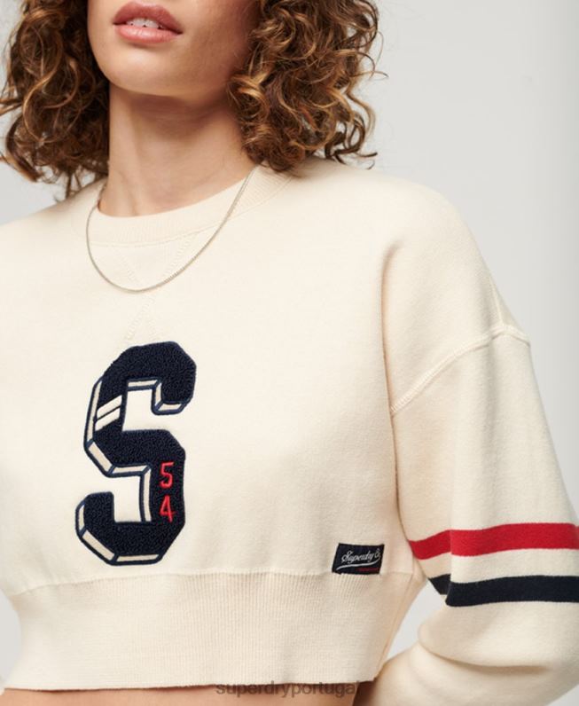jumper da tripulação do time do colégio mulheres branco roupas Superdry 2208H3954