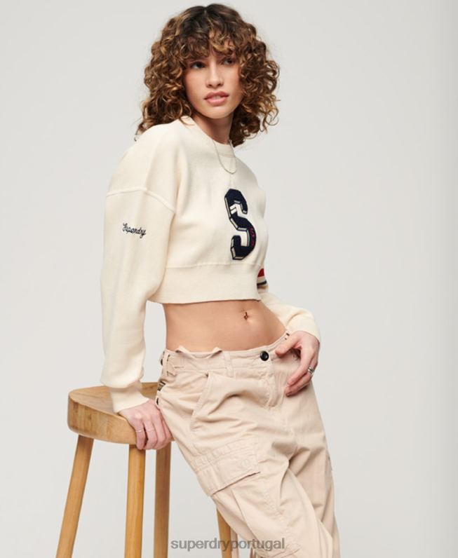 jumper da tripulação do time do colégio mulheres branco roupas Superdry 2208H3954