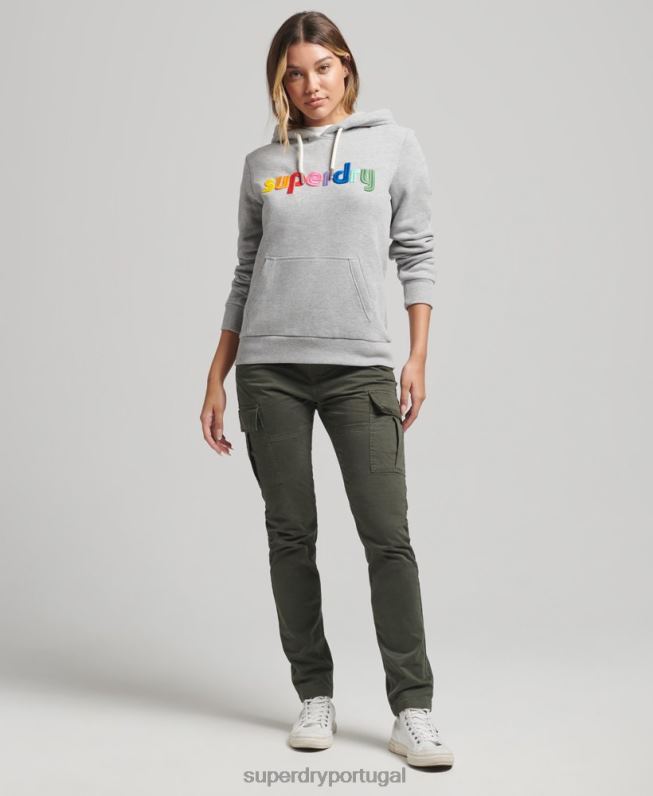 moletom bordado com logo do arco-íris mulheres cinza roupas Superdry 2208H3446