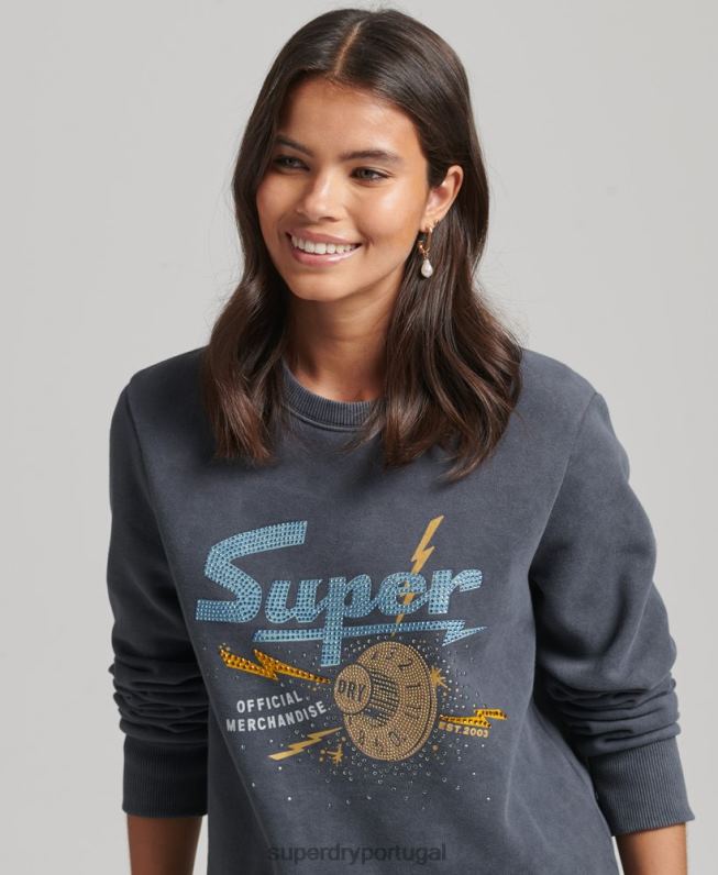 moletom brand mark metal crew mulheres preto roupas Superdry 2208H6037