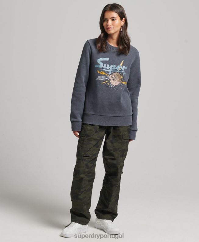 moletom brand mark metal crew mulheres preto roupas Superdry 2208H6037