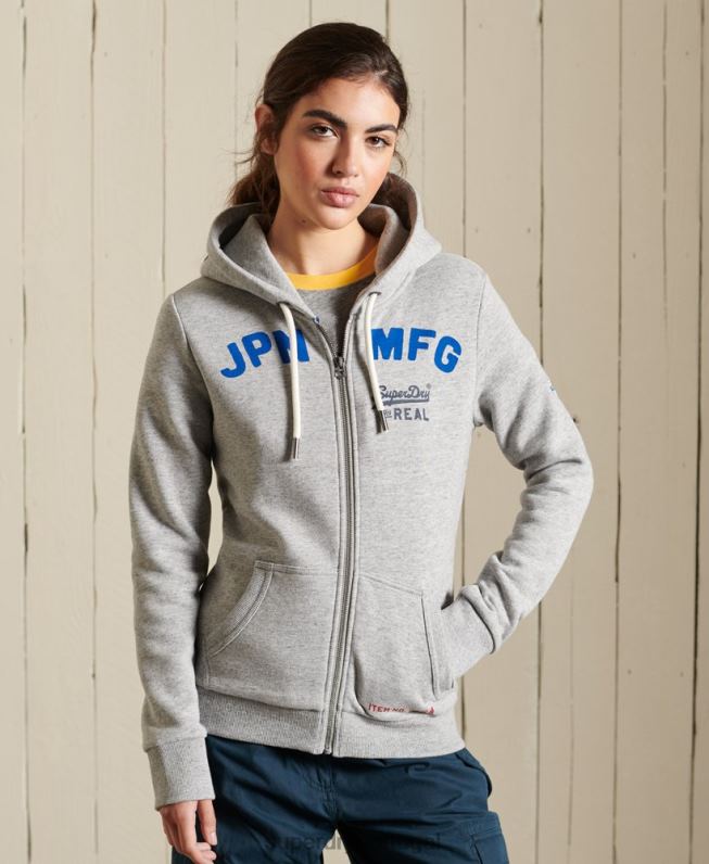 moletom clássico americano com logo vintage e zíper mulheres cinza roupas Superdry 2208H6104