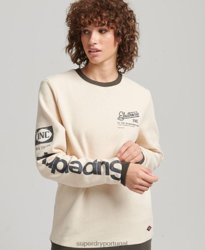 moletom clássico americano oversized core logo mulheres creme roupas Superdry 2208H6134